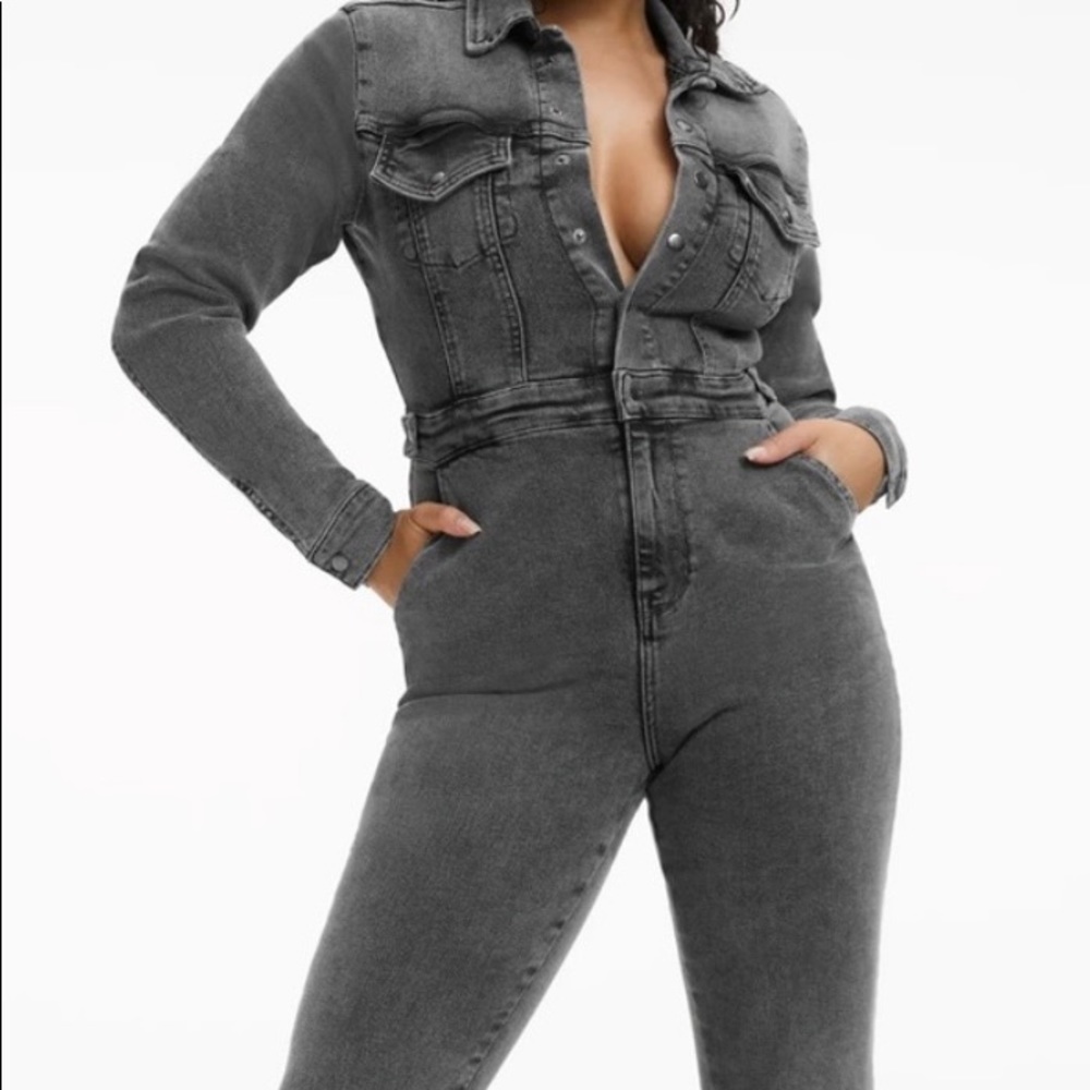 Good American DENIM JUMPSUIT BLACK199 size 1